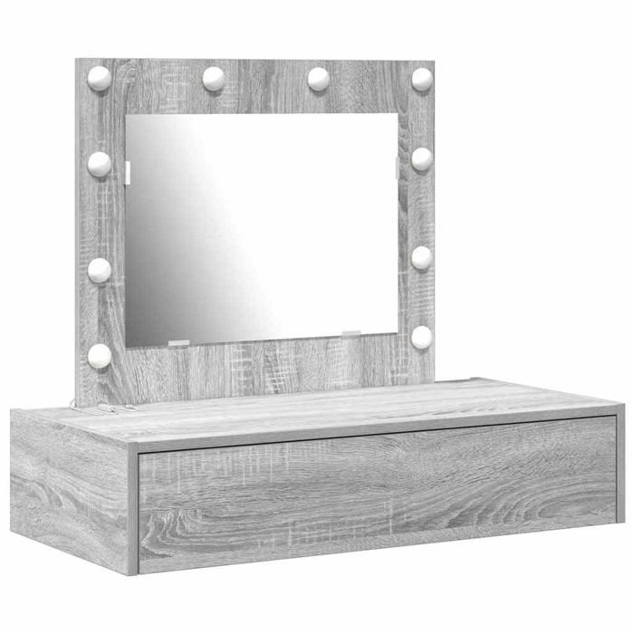 Coiffeuse moderne - vidaXL - 83x40x70 cm - Gris - Bois dingénierie - Miroir avec LED - 1 tiroir - Rangement intégré