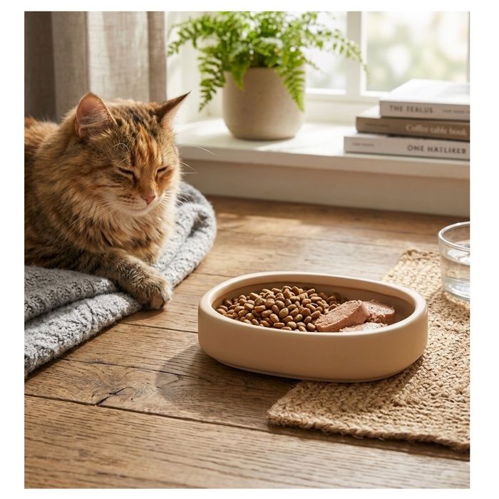 Gamelle ronde pour chat nourriture et eau 12 cm Zara beige
