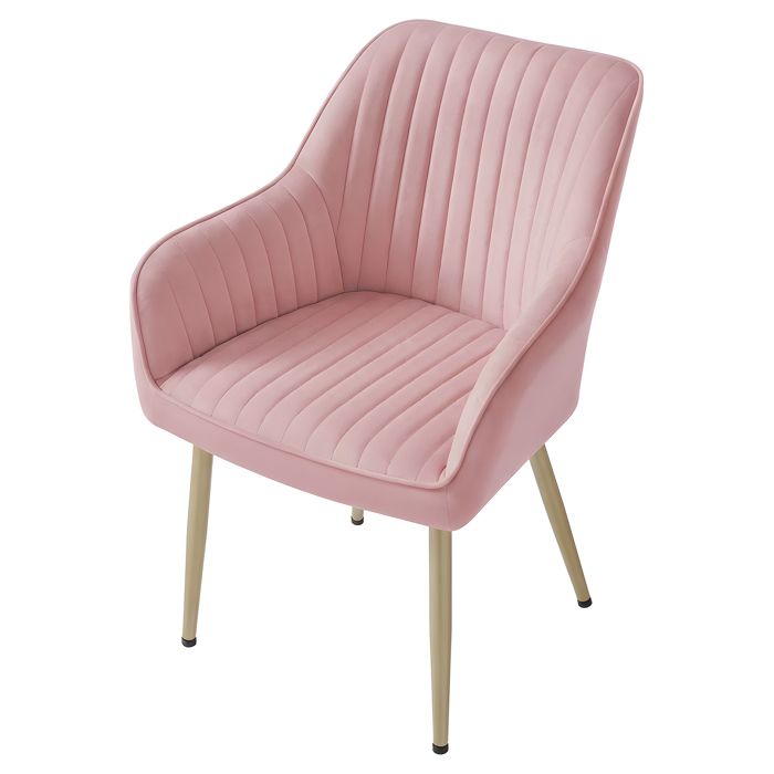 Chaise de Salle à Manger Velours Accoudoirs Charge 120 kg Pieds en Métal pour Salle à Manger Rose et Doré