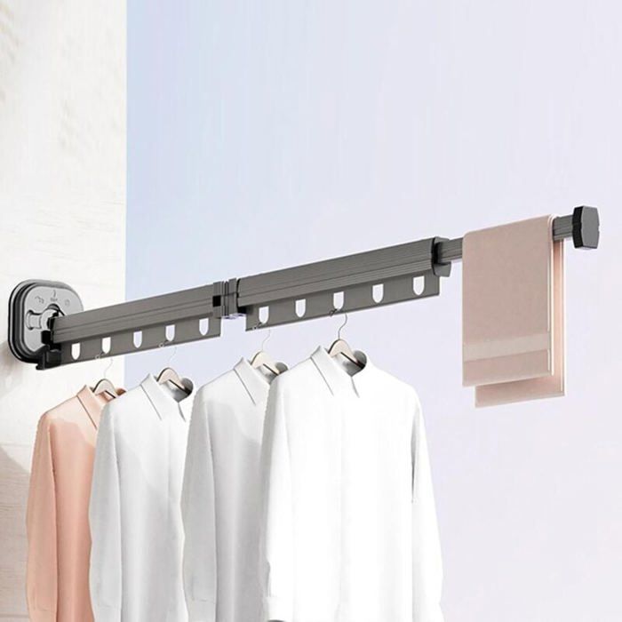Séchoir à linge mural rétractable - ZOR® - 126 cm - Gain de place - Pliable - Métal - Aluminium - 15 crochets