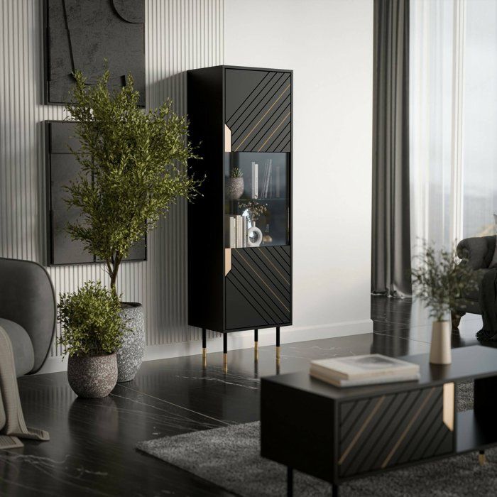 Vitrine Mamede Dmora en Bois Mélaminé Noir 40x54x180h cm Vitrine Mamede Dmora en Bois Mélaminé Noir 40x54x180h cm
