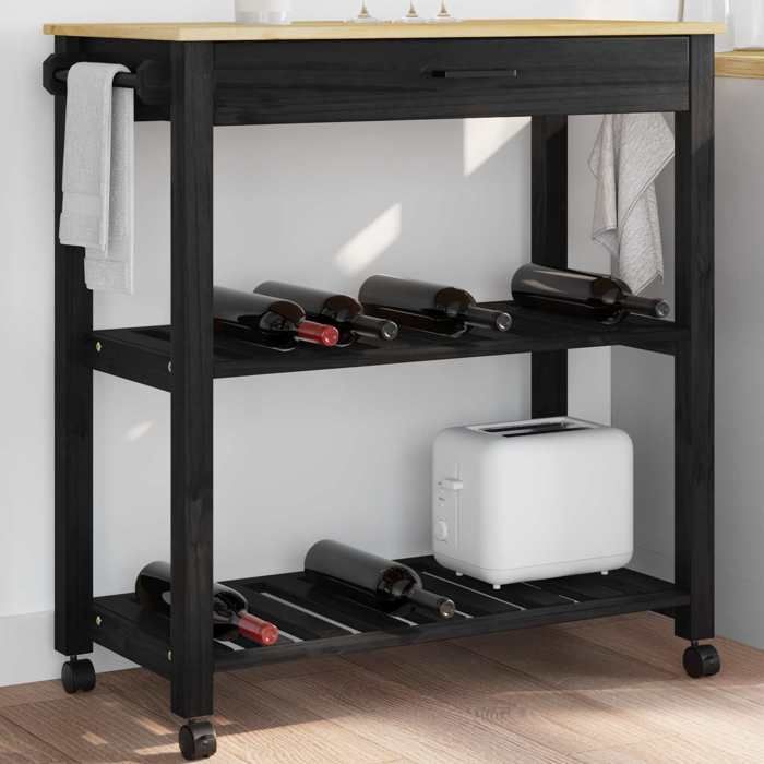 SOLDES DHIVER®Desserte/îlot - Noir Chariot de rangement de cuisine Uni Noir 88 5 x 40 x 84 cm - 72448