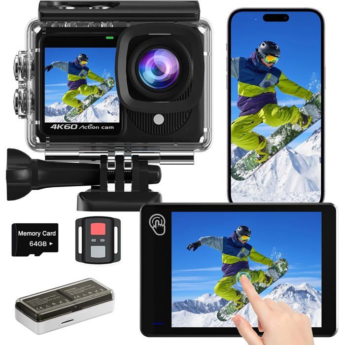 Caméra sport Dualscreen 4K60FPS - Écran double Étanche 40m