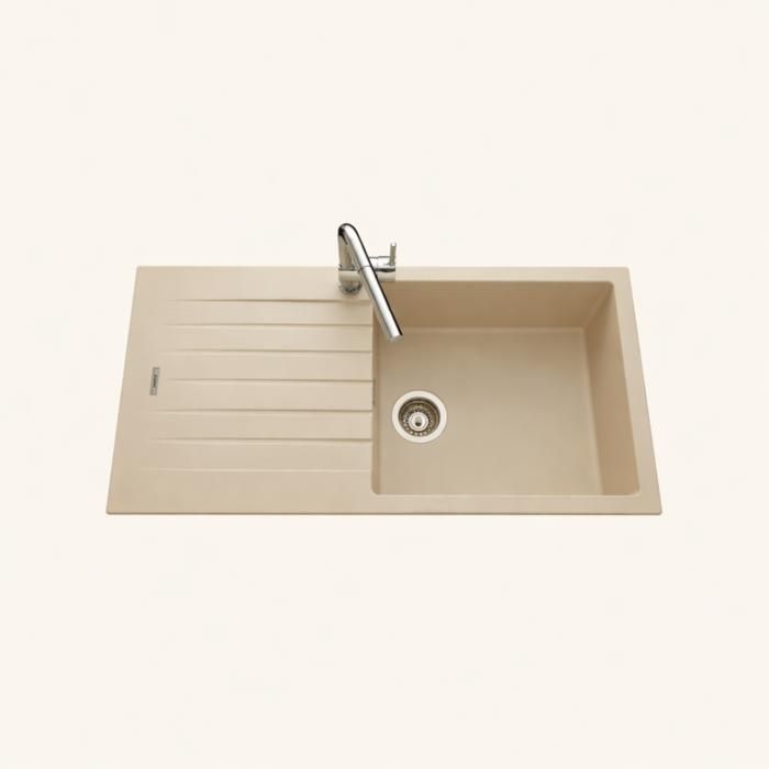 Évier granit beige ALBEY 1 grand bac - 1 égouttoir 500x1000