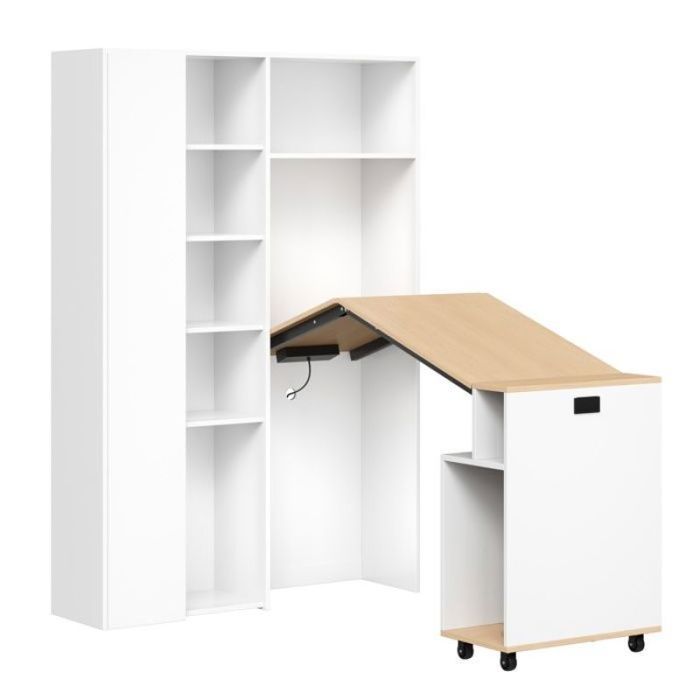 Table pliante bureau pratique dangle blanc bibliothèque étagères ajustables et prise USB 1045 × 305 × 160 cm