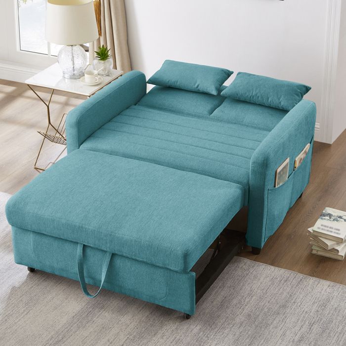 Sofa convertible 2 places à tirer dossier 3 positions tissu coton-lin respirant esthétique contemporaine