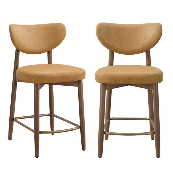 Tabourets de Bar en PU Lot de 2 avec Pieds en Bois Massif 50 x 515 x 955 cm Marron