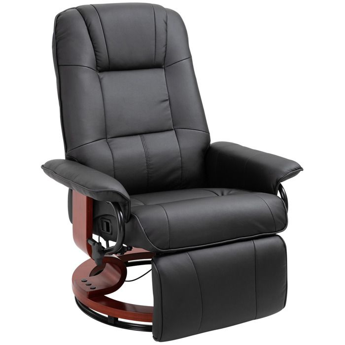 ELVORIN fauteuil relax fauteuil TV inclinable pivotant 360 repose pieds simili cuir noir 78 x 87 x 100 cm