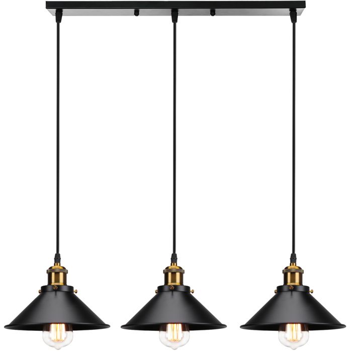 AXHUP Rétro Lustre Suspension Industrielle E27 3 Tête Noir Plafonnier Luminaire Ajustable Salle à Manger Couloir