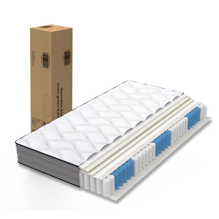 Matelas 180x200 Ressorts Ensaches Gris Blanc Matelas 7 Zones FloraGrace Pour Chambre Limite Bruits Et Vibrations 180x200x20cm