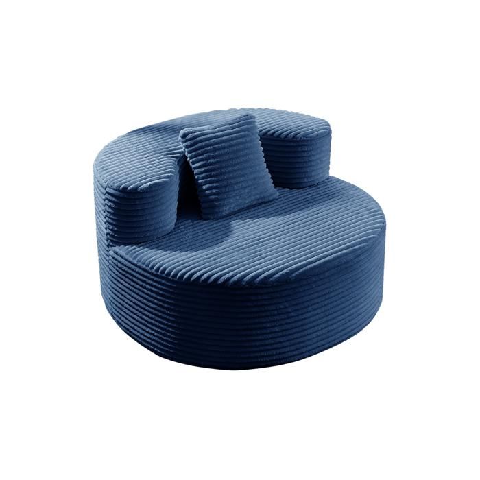 Canapé compressé – Fauteuil poire – Tissu côtelé bleu – Mousse haute densité – Sans montage