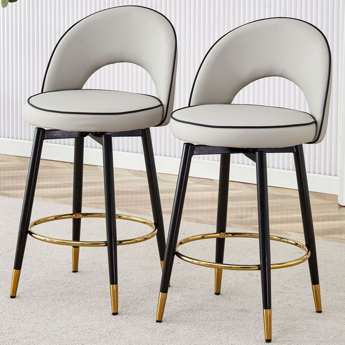 Tabouret de bar - SOGEU - Lot de 2 - Pivotant 360° - Revêtement PU gris - Structure métal et touches dorées