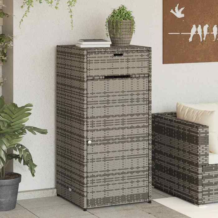 Gris Armoire de rangement de jardin gris 55x55x111 cm résine tressée - Meuble de balcon LV58823