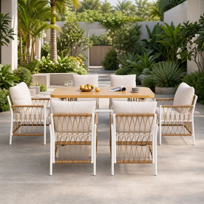 Table de jardin avec 6 chaises ensemble repas extérieur 1 table 6 chaises avec coussins métal et polyester JOINERY