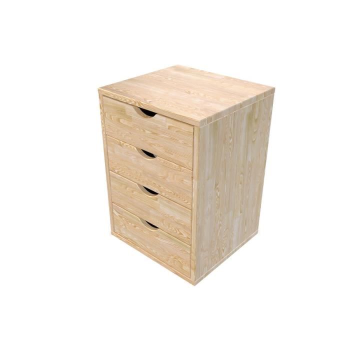 meuble de rangement - abc meubles - caisson 4 tiroirs bois massif - vernis naturel - contemporain