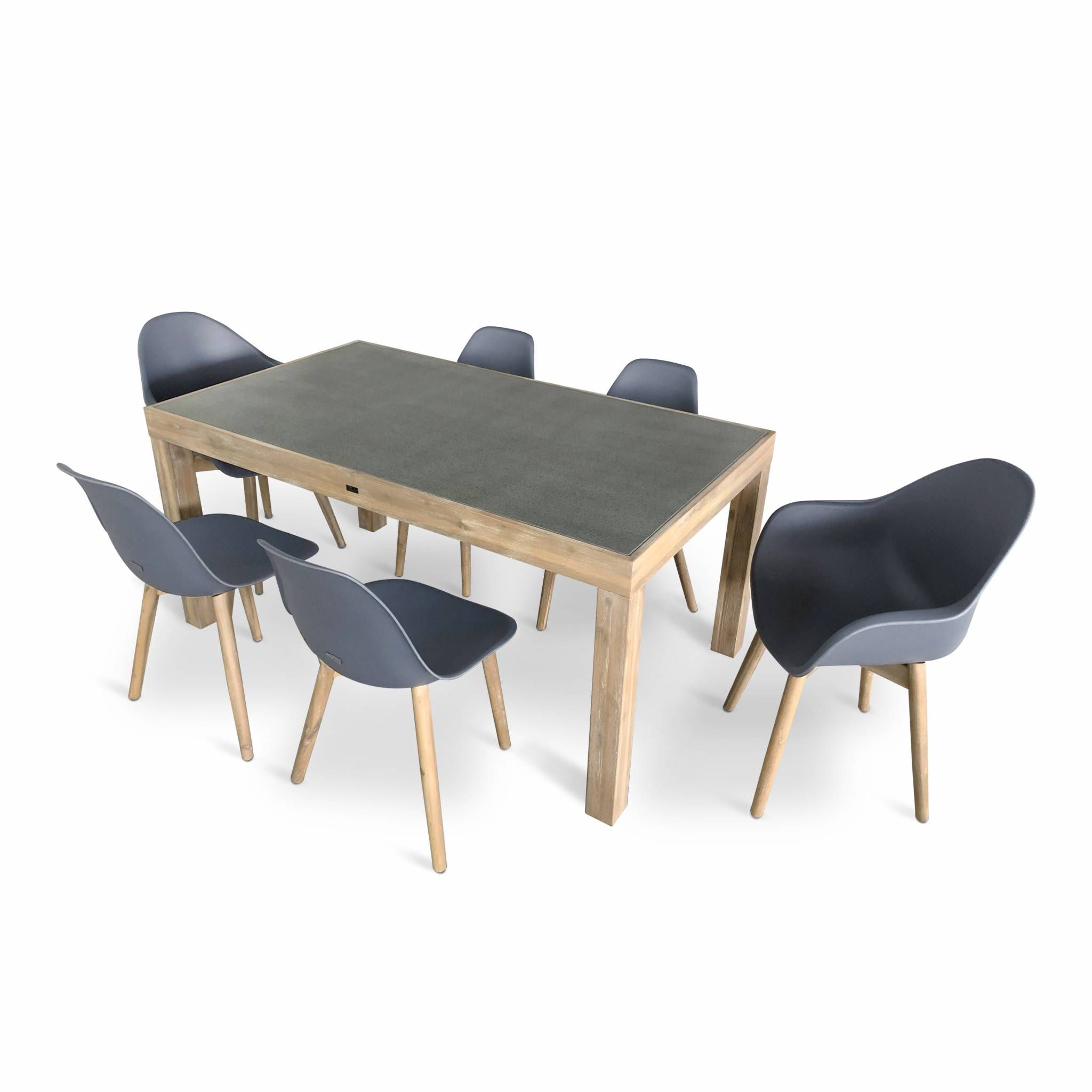 Table de jardin en acacia massif et plateau effet béton 160 cm – Sumba