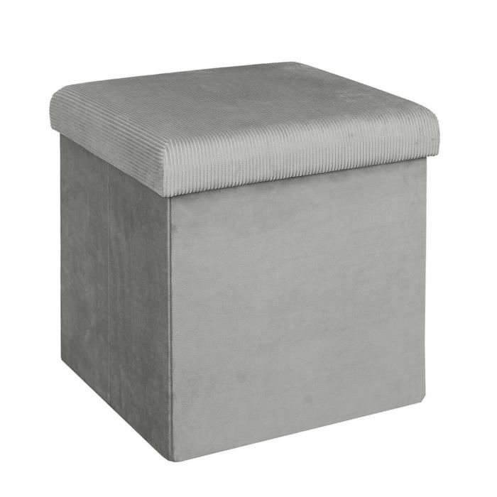 alessia - pouf coffre carré velours côtelé gris