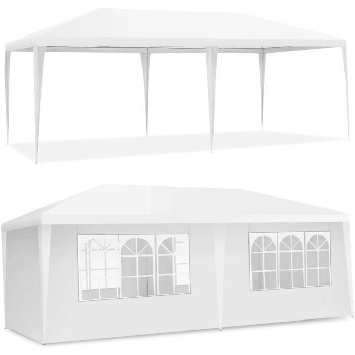 COSTWAY Tonnelle de Jardin Imperméable 3x6M-6 Parois Amovibles-Fenêtre Transparente-2 Entrées de Porte-FêtesMariageBBQ de Plage