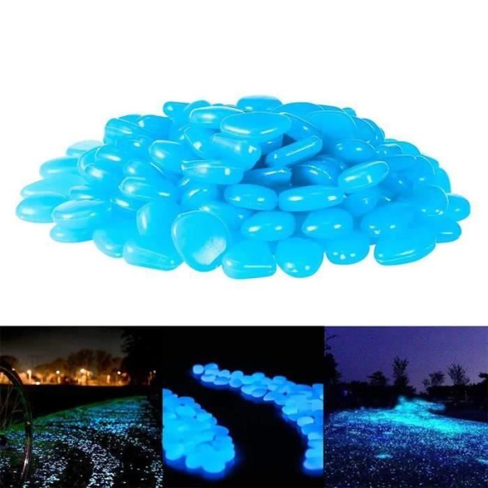 Pierre Lumineuse Exterieur, 100 pcs Artificiels Galets Fluorescent Décoration pour Jardin Chemin Piscine Aquarium Éclairage de Bleu