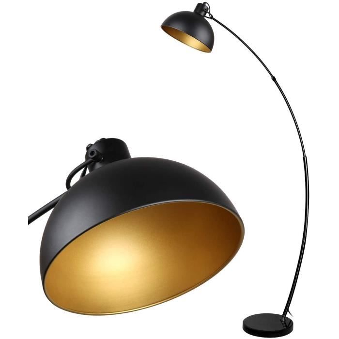 Lampadaire Arc Design Rétro - Noir & Or | Abat-Jour Réglable, Douille E27 | Salon, Lecture | Hauteur 165cm
