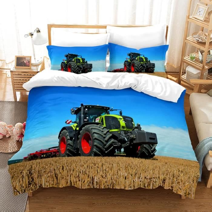 Housse de Couette Tracteur Parure de Lit 3 pièces Engins de Chantier