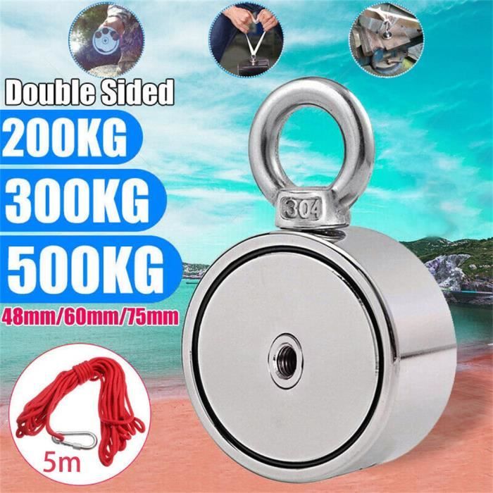 Kit de pêche à détecteur d'aimant en métal au néodyme double face 200-300 -  500KG + corde 5M - Return 425 - Cdiscount Bricolage