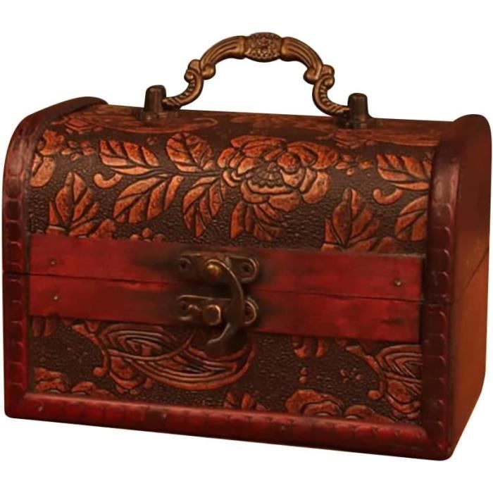 Coffre A Jouet Coffre Fort En Bois, Boite Avec Cadenas, Coffre Au Tru00e9sor En Bois Pirate 18*11.5*10.5cm, Coffre Coffre Tresor Enfant