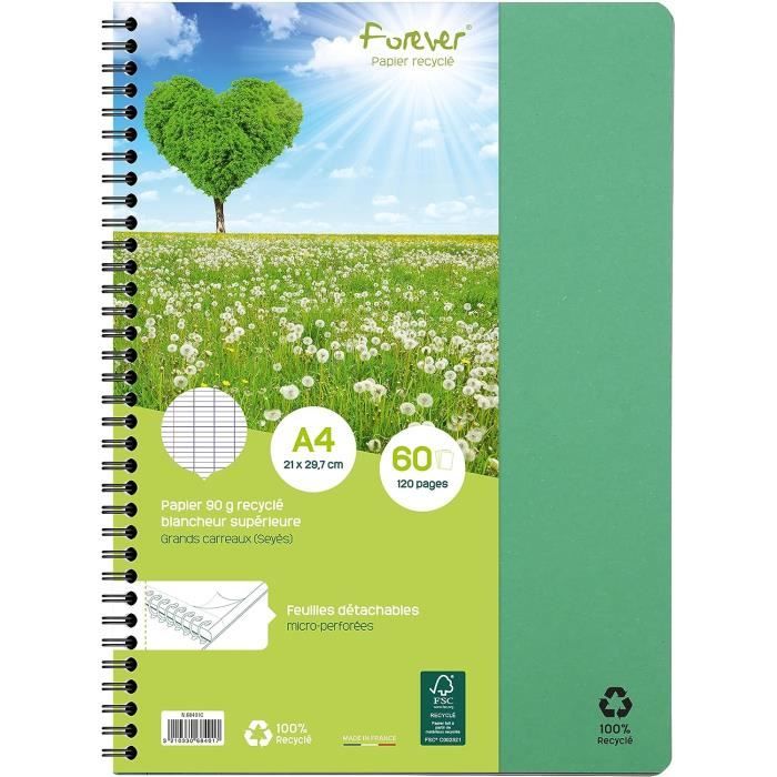 Forever 68401C Un Cahier À Spirale 100% Recyclé (Une Marque De ) - A4