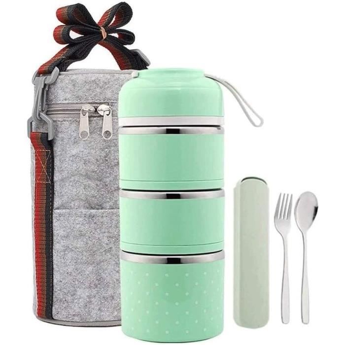 Lot De 4 Boîtes à Bento Empilables Acier Inoxydable - Isotherme Portable Avec Sac, Baguettes Et Cuillère