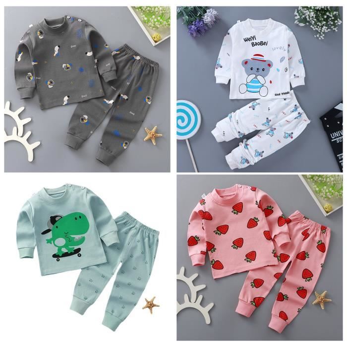 Pyjama Enfants Ensemble 4 Pieces Couleur Dinosaure Mignon Pour Les Filles Et Les Garcons 1 3 Ans