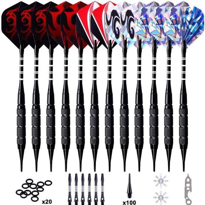 Set De Fléchettes Acboor Pointe Plastique – 12 Fléchettes + 100 Pointes De Rechange, 4 Couleurs, Idéal Débutants Et Loisir