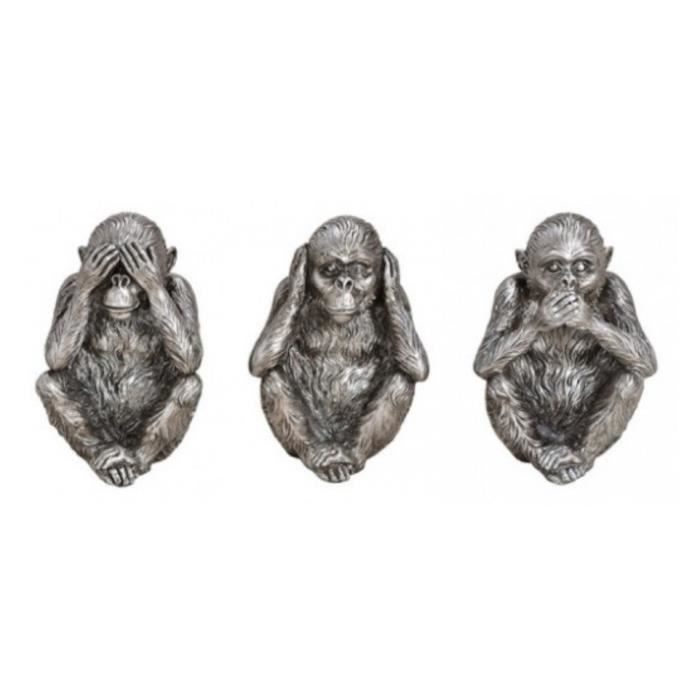 statuettes les 3 singes de la sagesse en resine argentee h15cm argente achat vente statue statuette cdiscount