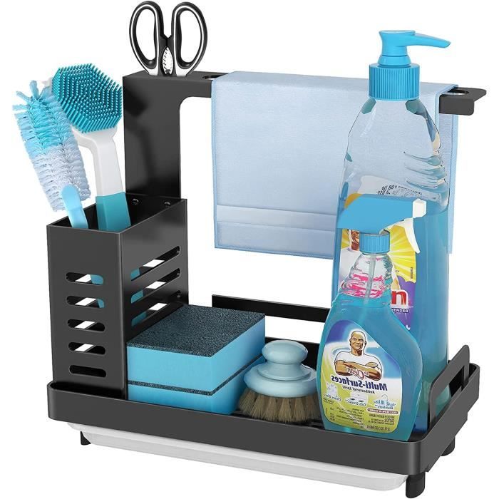 OriwarE Range éponge Pour évier, Support De Bureau à Poser, Noir, Acier Inox