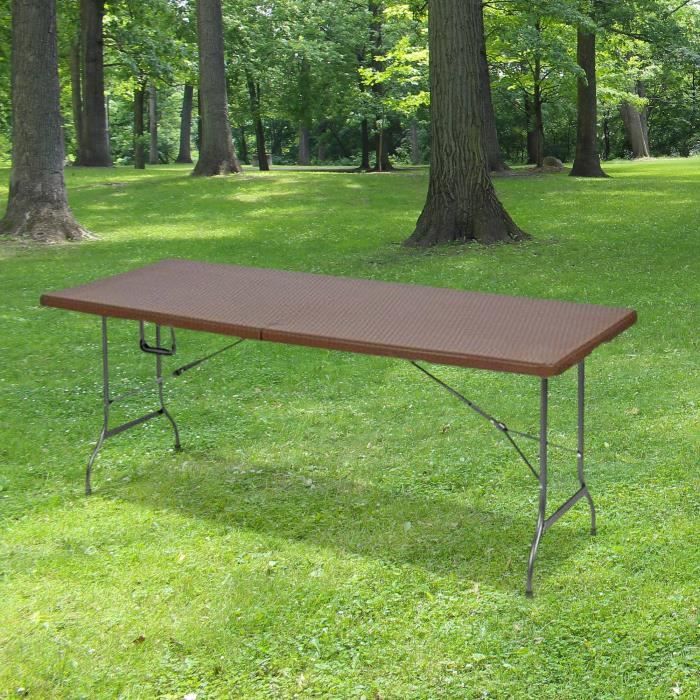 table pliante 180 cm d appoint rectangulaire effet rotin table rotin de camping 8 personnes l180 x l74 x h74cm en hdpe haute cdiscount sport