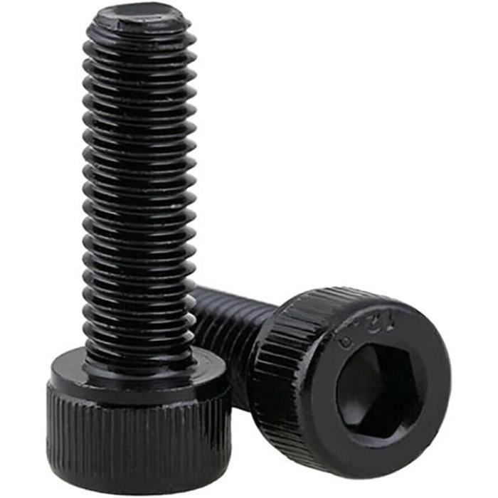 Vis à Tête Hexagonale Moletée M4x75mm - Filetage Entier, 5 Pièces Noir Grade 12.9 (Uxcell)