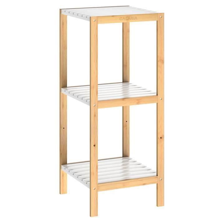Étagère En Bambou 3 Niveaux - 80x33x34 Cm - Charge Max 30 Kg - Tablettes Blanches - Pour Salle De Bain, Cuisine, Intérieur
