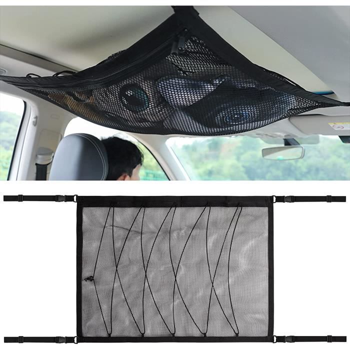 Filet De Toit De Voiture 90x65cm Avec Sangles Réglables - Filet à Bagages SUV Jeep Avec Crochets Et Poches Zippées