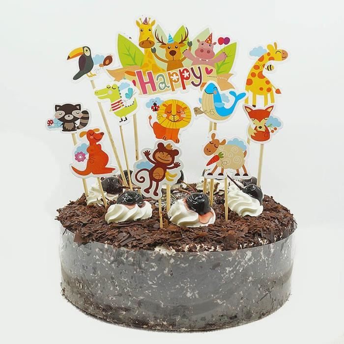 Dgzs 5 Decoration De Gateau D Anniversaire Joyeux Anniversaire Pour Enfants Decoration De Gateau Theme Animaux De La Foret Gi Cdiscount Maison
