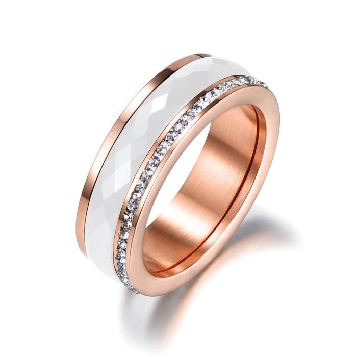 Rose Gold 6 Lokaer Bague en acier titane blanc et cristaux or