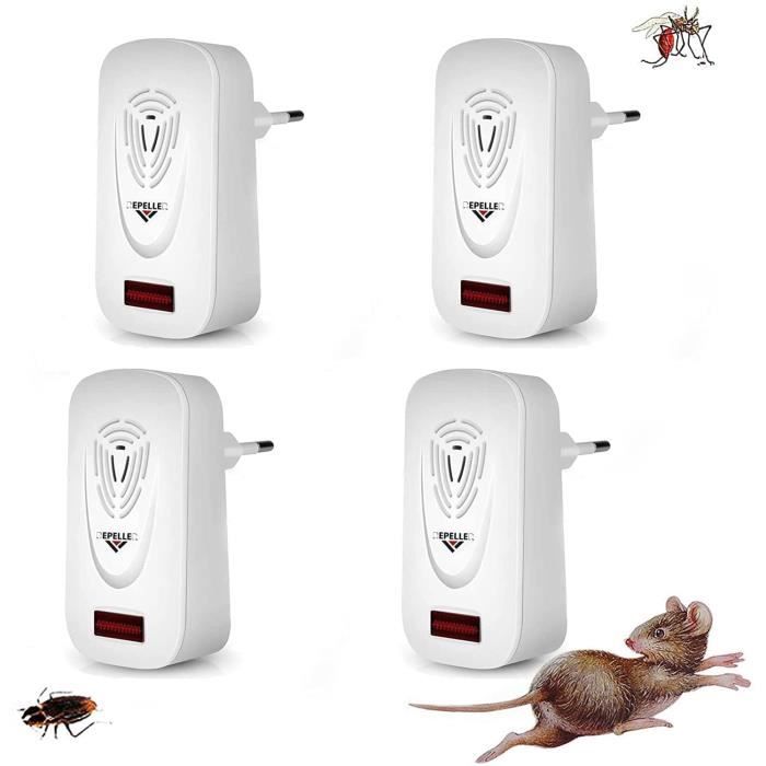 100% Inoffensif Nitoer Répulsif Ultrason Repulsif Anti Mouches Electrique Appareil Répulsif Souris Interieur Anti-Rongeurs Insectes Araignée Fourmi Lot de 4 Moustique Cafard 