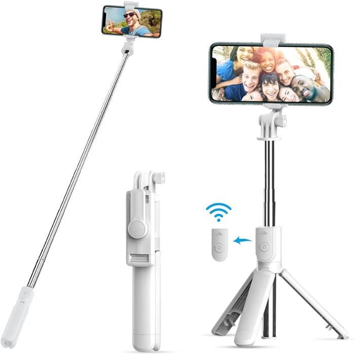 Perche Selfie avec Trepied pour IPHONE Xs Smartphone Bluetooth Sans Fil  Selfie Stick Android IOS Reglable Telecommande Photo (NOIR)
