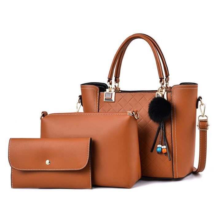 3pcs Sac ?� Main Femme Bandouli?�re ??l?�gant en cuir PU Jaune JAUNE - Cdiscount Bagagerie 