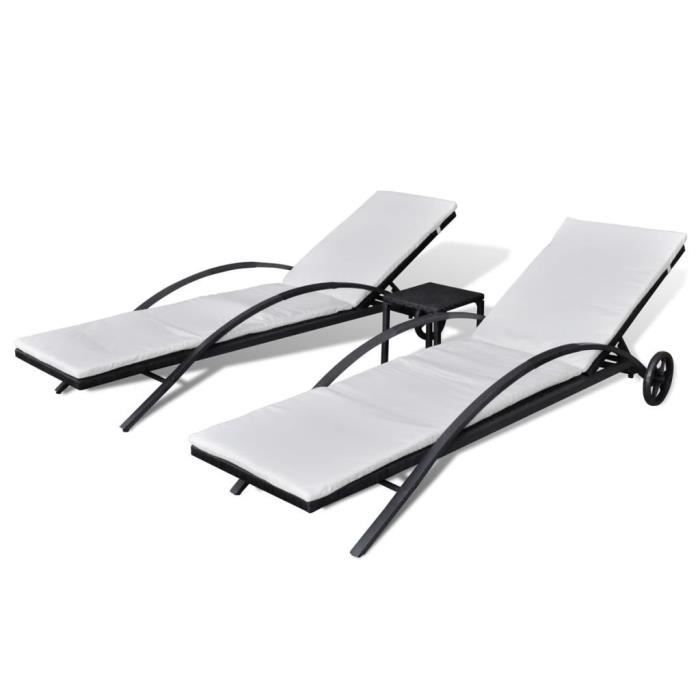 ensemble de chaises longues et table poly rotin noir bain de soleil 867 - noir - adulte