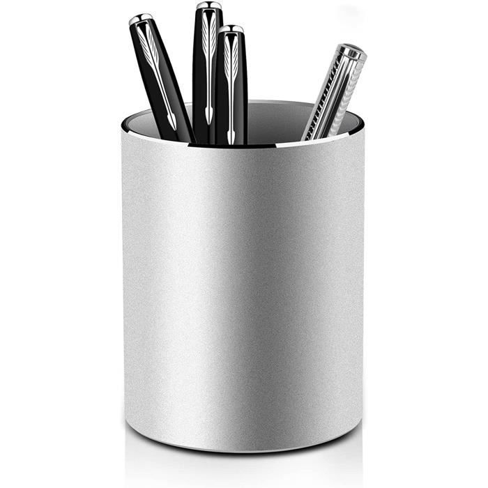 Vaydeer Pot à crayons rond en métal 8 x 10 cm Argenté En aluminium maison et enfants Pour bureau école