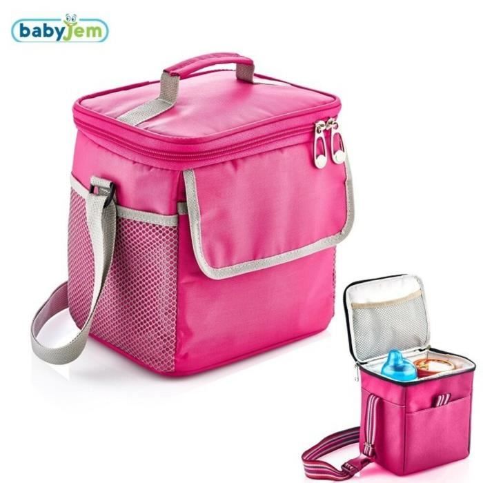 Babyjem Sac Isotherme Bebe Porte Biberon Impermeable A Double Bouteille Bandouliere Reglable Avec Poignee Rose Cdiscount