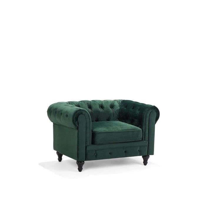 beliani - fauteuil en velours vert chesterfield