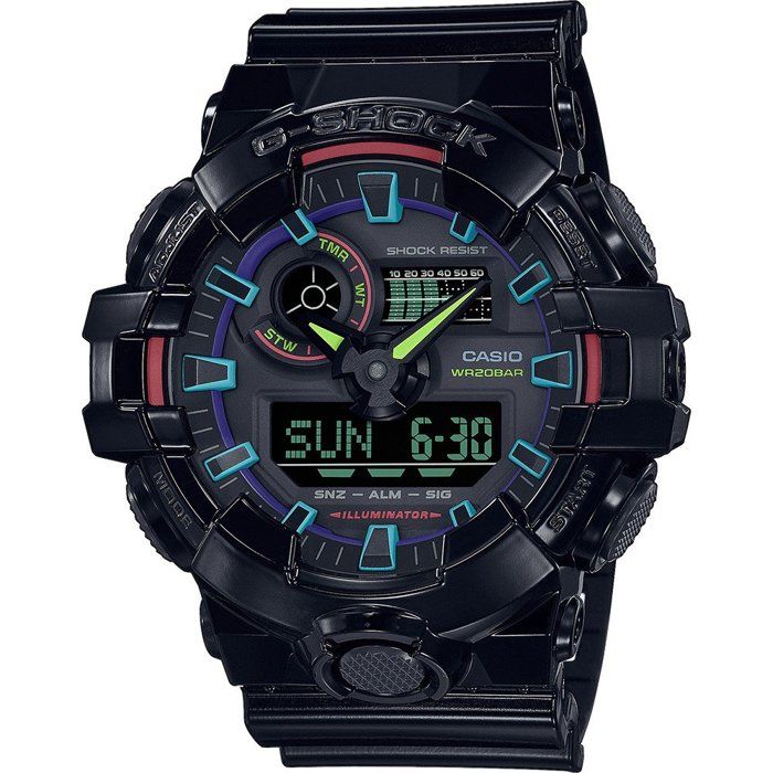 CASIO Montre Homme  GA-700RGB-1AER - Bracelet R&eacute;sine Noir