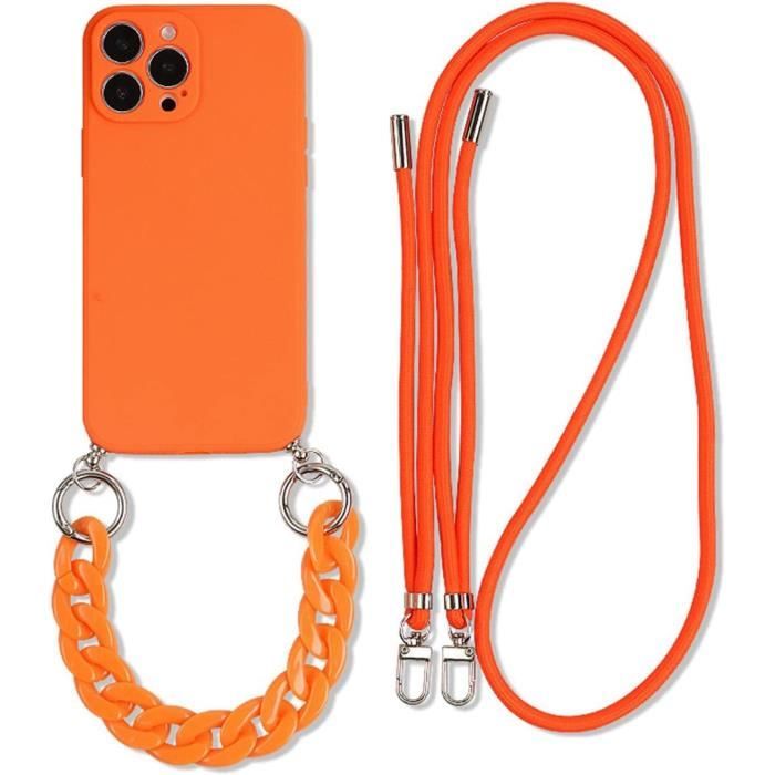 Coque Avec Cordon Pour IPhone 14 Plus - Étui Silicone Anti-choc Avec Chaîne Réglable - Design Simple Et Pratique - Jaune
