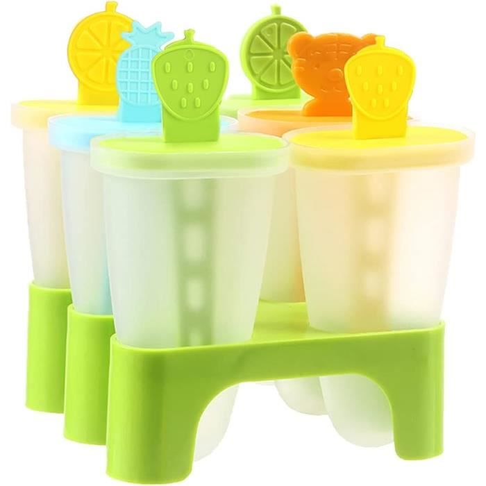 Moules à Glace Silicone Avec Bâtonnets - 2 Moules Empilables, 8 Formes Animaux/fruits, Sans BPA, Réutilisables - 6