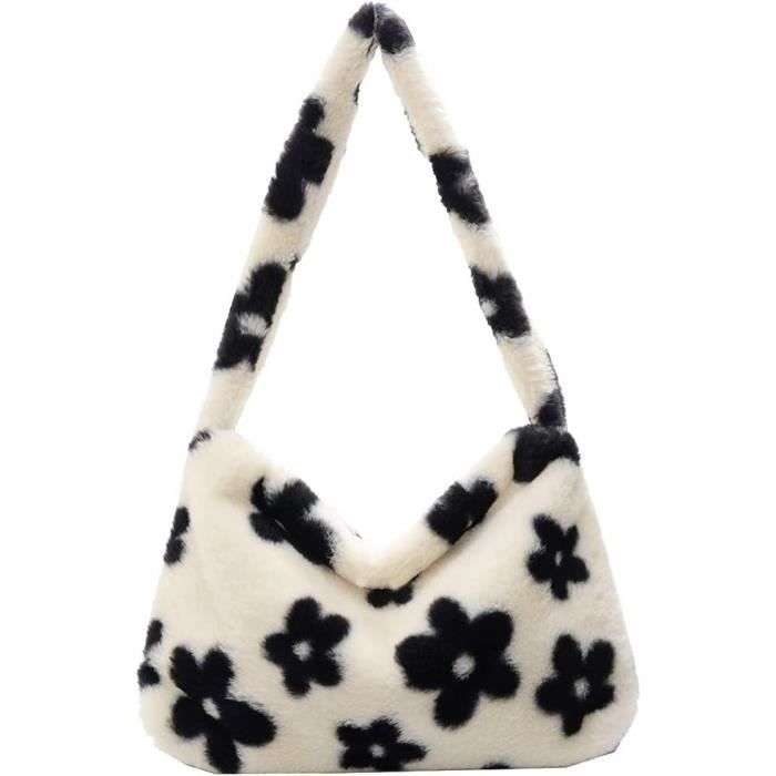 Sac en bandoulière avec fausse fourrure noir